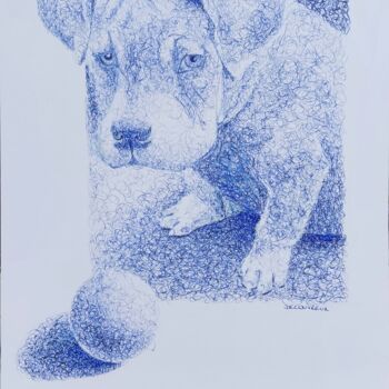 Drawing titled "Boule" by Michèle Decouvreur, Original Artwork, Ballpoint pen Mounted on Other rigid panel