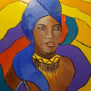 Painting titled "FEMME AFRICAINE" by Michele Devinante, Original Artwork, Oil