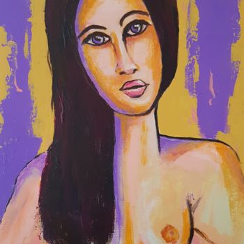 Painting titled "Demoiselle au sein…" by Michele Devinante, Original Artwork, Acrylic