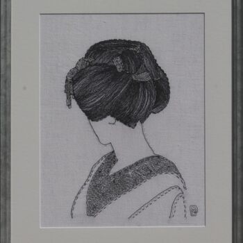 Arte textil titulada "KYOMI Beauté pure" por Michèle Duvillet, Obra de arte original, Hilo Montado en Cartulina