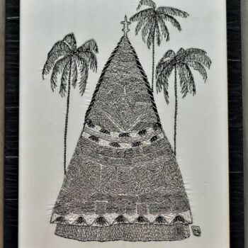 Arte textil titulada "Lifou" por Michèle Duvillet, Obra de arte original, Hilo Montado en Cartulina