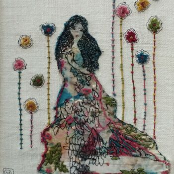 Текстильное искусство под названием "Alice" - Michèle Duvillet, Подлинное произведение искусства, Нить Установлен на картон