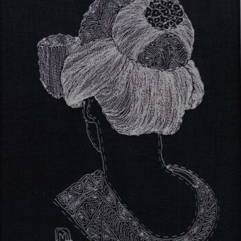 纺织艺术 标题为“KANA habileté dexté…” 由Michèle Duvillet, 原创艺术品, 线 安装在纸板上