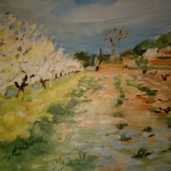 Pintura titulada "Champ de cerisiers" por Michèle Gerbaud, Obra de arte original