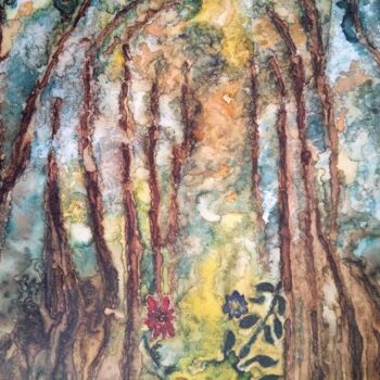 Painting titled "FORET MYSTERIEUSE" by Michele Glaize, Original Artwork, Ink