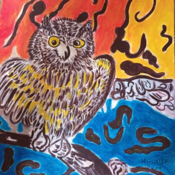 Painting titled "HIBOU" by Michele Glaize, Original Artwork, Acrylic