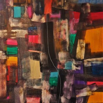 Painting titled "ARLEQUINAGE/HARLEQU…" by Michele Guillot, Original Artwork, Acrylic Mounted on Wood Stretcher frame