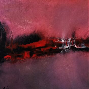 Painting titled "NUIT ROUGE / RED NI…" by Michele Guillot, Original Artwork, Acrylic Mounted on Wood Stretcher frame