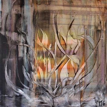 Malarstwo zatytułowany „FLAMMES-FLEURS/ FLA…” autorstwa Michele Guillot, Oryginalna praca, Akryl Zamontowany na Drewniana ra…