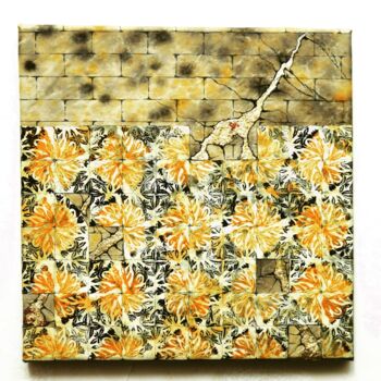 Collages getiteld "Mur d'azulejos" door Michèle Lassus Lopez, Origineel Kunstwerk, Linosnede Gemonteerd op Frame voor houten…