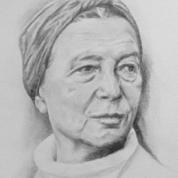 Drawing titled "Simone de Beauvoir" by Michèle Rais, Original Artwork, Graphite