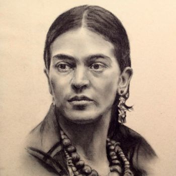 Drawing titled "Frida Kahlo (2)" by Michèle Rais, Original Artwork, Charcoal