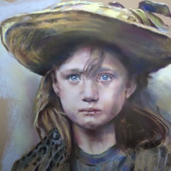 Peinture intitulée "Petite fille au cha…" par Michèle Rais, Œuvre d'art originale, Pastel