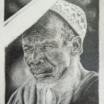 Drawing titled "Vieil homme" by Michèle Rais, Original Artwork, Graphite