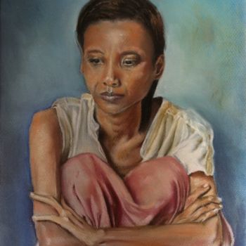 Pintura titulada "Femme pensive" por Michèle Rais, Obra de arte original, Pastel