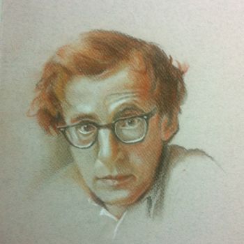Рисунок под названием "Woody Allen" - Michèle Rais, Подлинное произведение искусства, Цветные карандаши