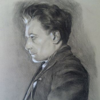 Drawing titled ""Antonin Artaud"" by Michèle Rais, Original Artwork, Charcoal