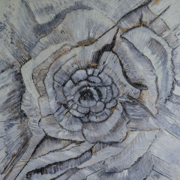 Schilderij getiteld "Rose Blanche" door Michèle Ville, Origineel Kunstwerk, Olie Gemonteerd op Frame voor houten brancard
