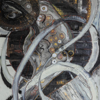 Painting titled "Volutes" by Michèle Ville, Original Artwork, Oil Mounted on Wood Stretcher frame