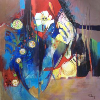 Malarstwo zatytułowany „Fleur solitaire” autorstwa Michèle Padoy, Oryginalna praca, Akryl