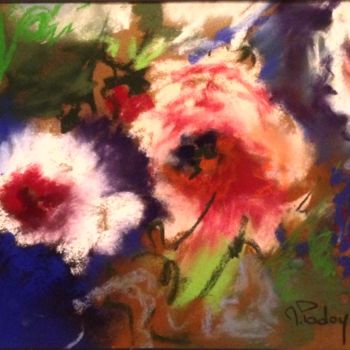 Painting titled "Roses Poudrées" by Michèle Padoy, Original Artwork, Pastel Mounted on Cardboard