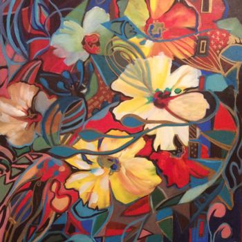 Painting titled "Gardénias" by Michèle Padoy, Original Artwork, Acrylic