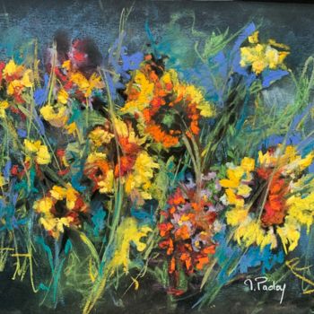 Peinture intitulée "tournesols" par Michèle Padoy, Œuvre d'art originale, Pastel Monté sur Carton