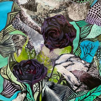 Картина под названием "Roses Noires" - Michèle Padoy, Подлинное произведение искусства, Акрил Установлен на картон