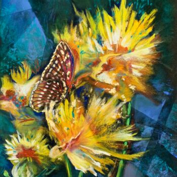 Peinture intitulée "Le papillon butine" par Michèle Padoy, Œuvre d'art originale, Pastel Monté sur Carton