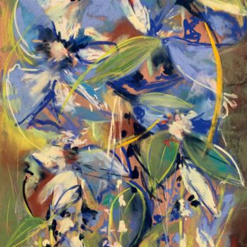 Schilderij getiteld "La cascade bleue" door Michèle Padoy, Origineel Kunstwerk, Pastel Gemonteerd op Karton