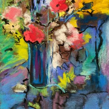 Schilderij getiteld "un modeste bouquet" door Michèle Padoy, Origineel Kunstwerk, Pastel Gemonteerd op Karton