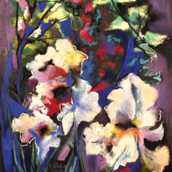 Peinture intitulée "Iris de jardin" par Michèle Padoy, Œuvre d'art originale, Pastel Monté sur Verre