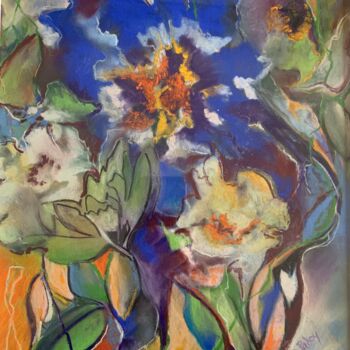 Peinture intitulée "So blue flower" par Michèle Padoy, Œuvre d'art originale, Pastel