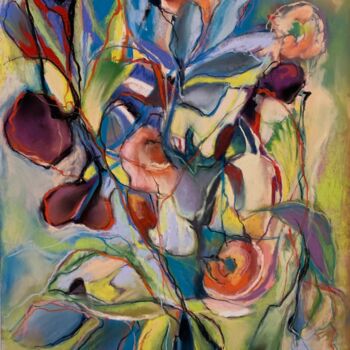 Pintura intitulada "Prunes et roses" por Michèle Padoy, Obras de arte originais, Pastel