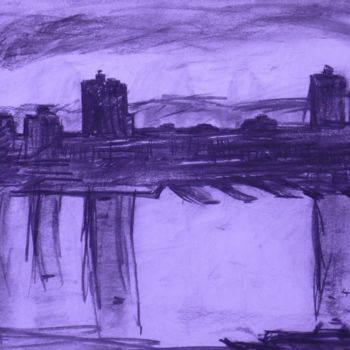 Zeichnungen mit dem Titel "Hudson River n° 2" von Michèle Dutruel-Dandelot, Original-Kunstwerk, Kohle