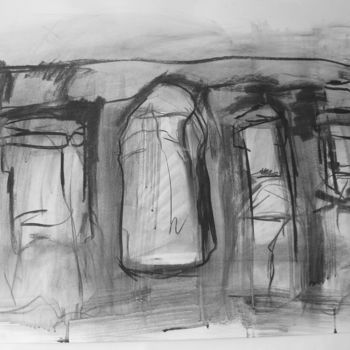 Dessin intitulée "Menhirs n° 1" par Michèle Dutruel-Dandelot, Œuvre d'art originale, Fusain