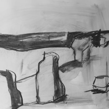 Drawing titled "Menhirs n° 2" by Michèle Dutruel-Dandelot, Original Artwork, Charcoal