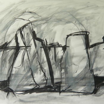 Drawing titled "Menhirs n° 4" by Michèle Dutruel-Dandelot, Original Artwork, Charcoal