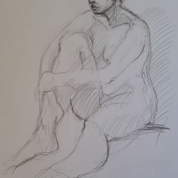 Desenho intitulada "Femme assise vue de…" por Michèle Dutruel-Dandelot, Obras de arte originais