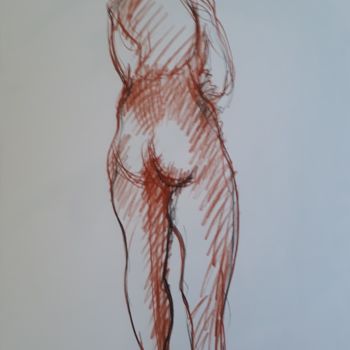 Drawing titled "Femme debout vue de…" by Michèle Dutruel-Dandelot, Original Artwork, Chalk