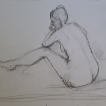 Drawing titled "Femme assise vue 3/…" by Michèle Dutruel-Dandelot, Original Artwork, Graphite