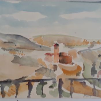 Painting titled "Paysage de Toscane" by Michèle Dutruel-Dandelot, Original Artwork, Watercolor