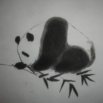 Schilderij getiteld "Panda et bambou" door Michèle Giovagnoni, Origineel Kunstwerk