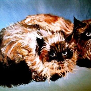 Painting titled "le couple de chats" by Michele Imbert, Original Artwork, Oil