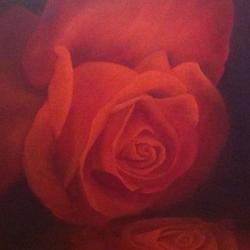 Painting titled "Rose en reflet" by Lucie, Original Artwork, Oil