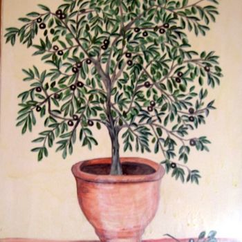Painting titled "olivier dans son pot" by Michele Bompar Requena, Original Artwork