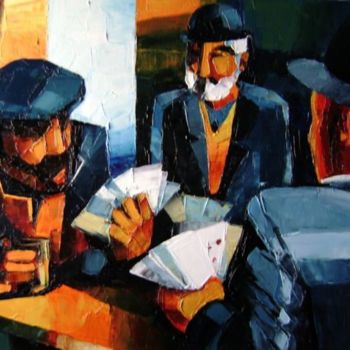 Malerei mit dem Titel "Les joueurs de cart…" von Michèle Ribeiro, Original-Kunstwerk, Öl