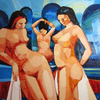 Картина под названием "Femmes au hammam" - Michèle Ribeiro, Подлинное произведение искусства