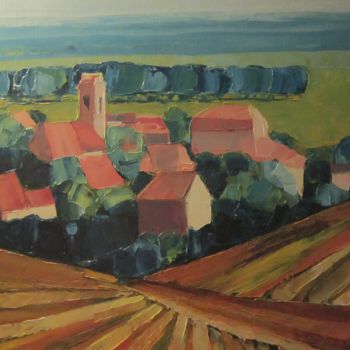 Painting titled "Village de Pommard" by Michèle Ribeiro, Original Artwork, Oil