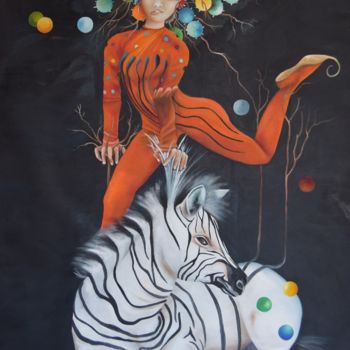 Painting titled "Zebre.jpg" by Michele Sevilla, Original Artwork, Oil Mounted on Wood Stretcher frame